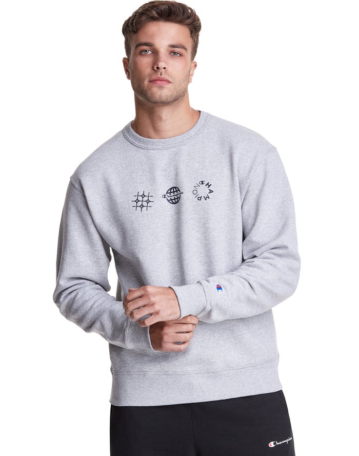 Sudadera Champion Hombre - Powerblend Fleece Crew Multi-Logos ( Gris ) 7401856-YF